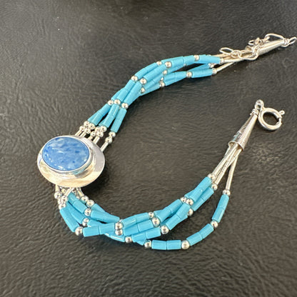 Blue Turquoise Lapis Heishi 5S Pendant Liquid Sterling Silver Bracelet 8" 17753