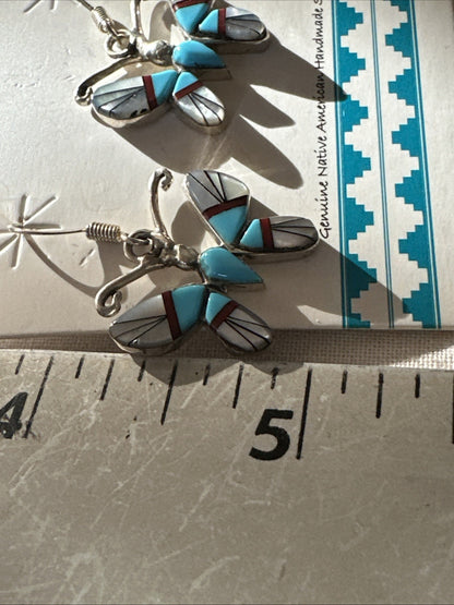 Butterfly Multicolor Turquoise MOP Inlay Sterling Silver Earrings 19816
