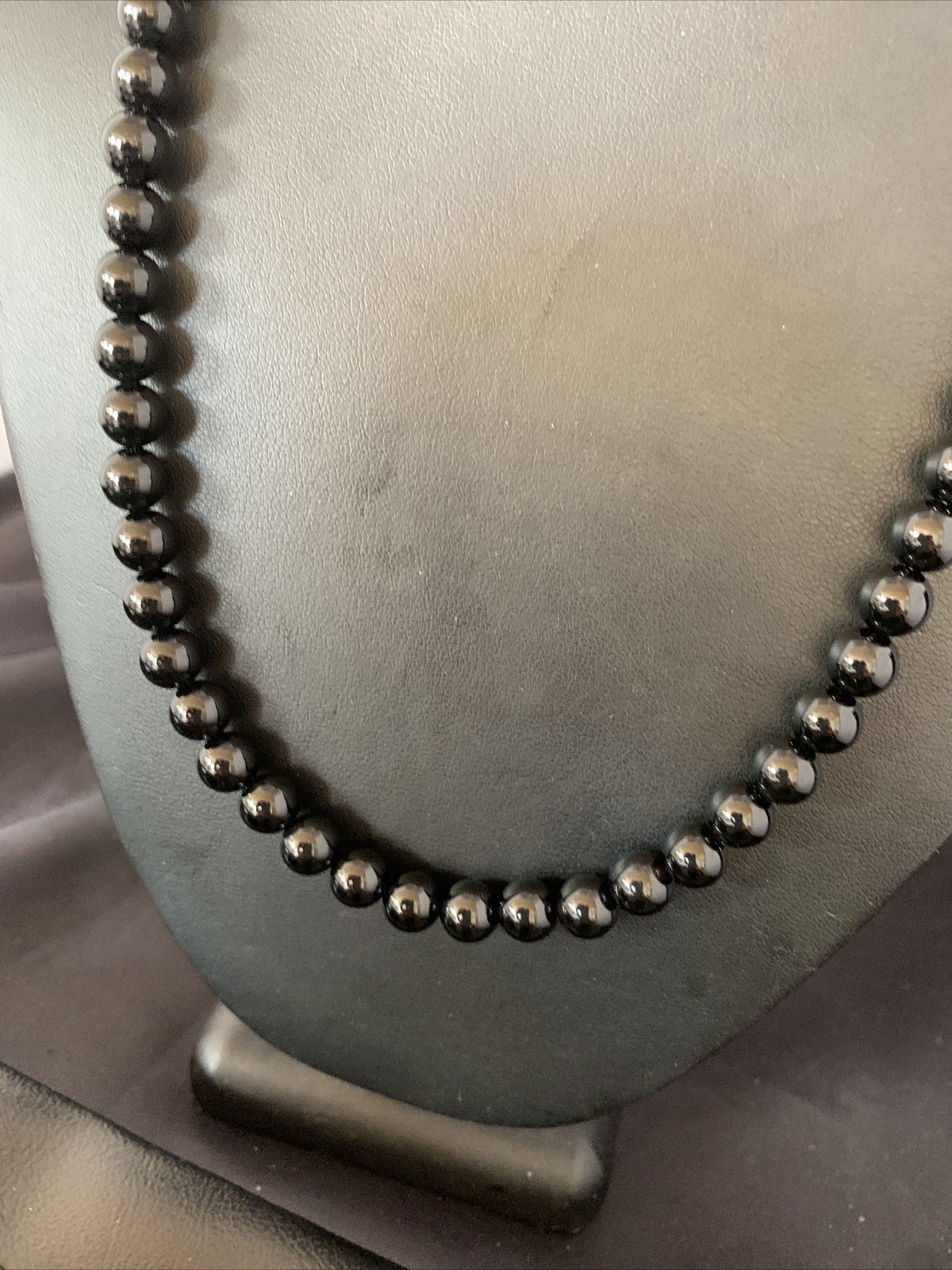 Mens Black Onyx Bead Necklace 22" Navajo Sterling Silver 13109
