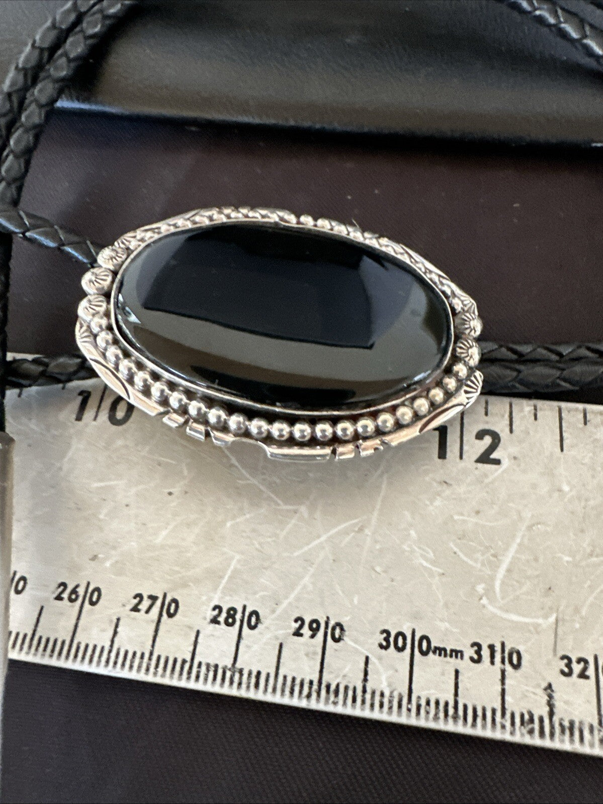 Mens Black Onyx Navajo Sterling Silver Bolo Tie 18663