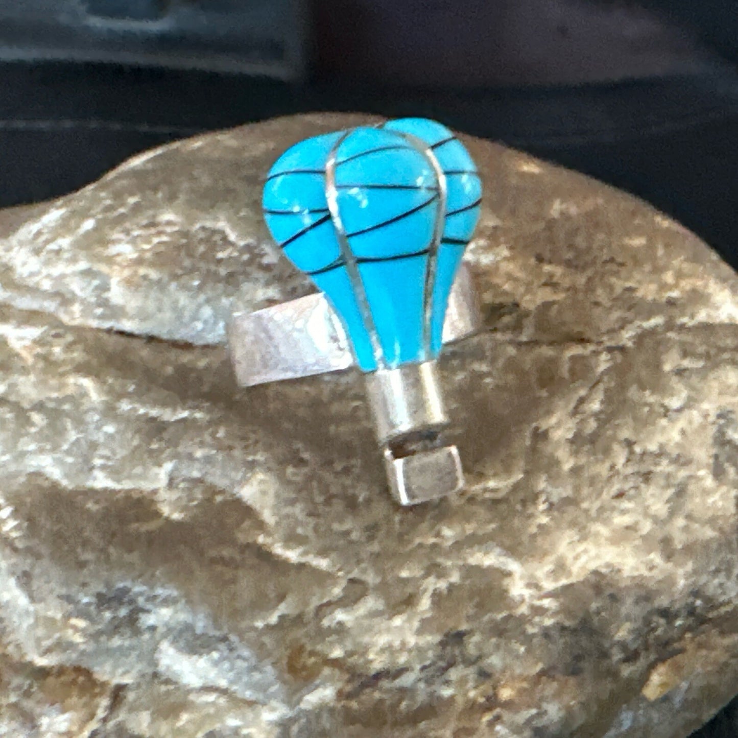 Navajo Blue Turquoise Balloon Inlay Band Ring Sz 6.5 18189