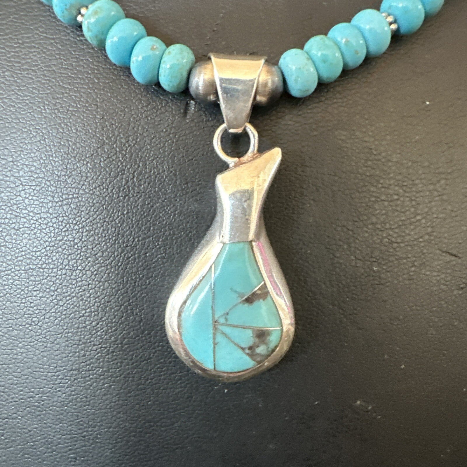 Pottery Blue Kingman Turquoise Pendant Navajo Sterling Silver Necklace 21" 18379
