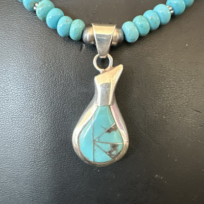 Pottery Blue Kingman Turquoise Pendant Navajo Sterling Silver Necklace 21" 18379