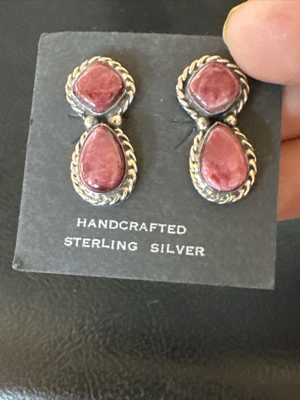 Native Purple Spiny Oyster Navajo Sterling Silver Dangle Earrings 1" 1606