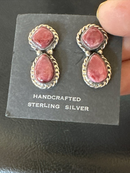 Native Purple Spiny Oyster Navajo Sterling Silver Dangle Earrings 1" 1606