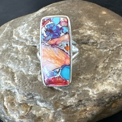 Blue Turquoise Spiny Oyster Southwestern Sterling Silver Ring Size 7 18489