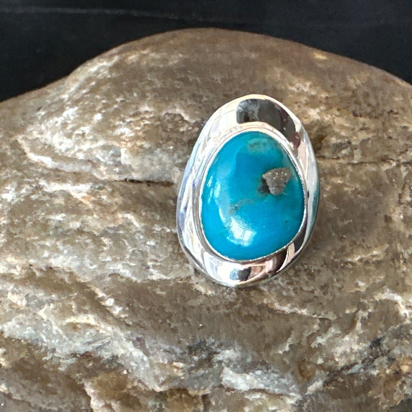 Southwestern Sterling Silver Blue Kingman Turquoise Ring Size 6 18534