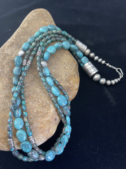 Navajo Pearls Sterling Silver 3 Strands 6mm Turquoise Heishi Necklace 23" 01773