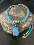 Blue Opal Pendant Turquoise Navajo Necklace 23" | Sterling Silver | Authentic Native American Handmade | 18734