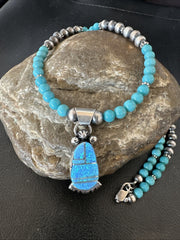 Blue Opal Pendant Turquoise Navajo Necklace 23" | Sterling Silver | Authentic Native American Handmade | 18734