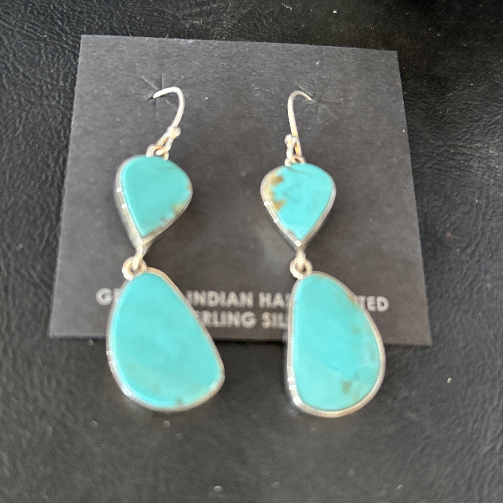 Blue Kingman Turquoise Navajo Sterling Silver Dangle 1.5" Earrings 14576