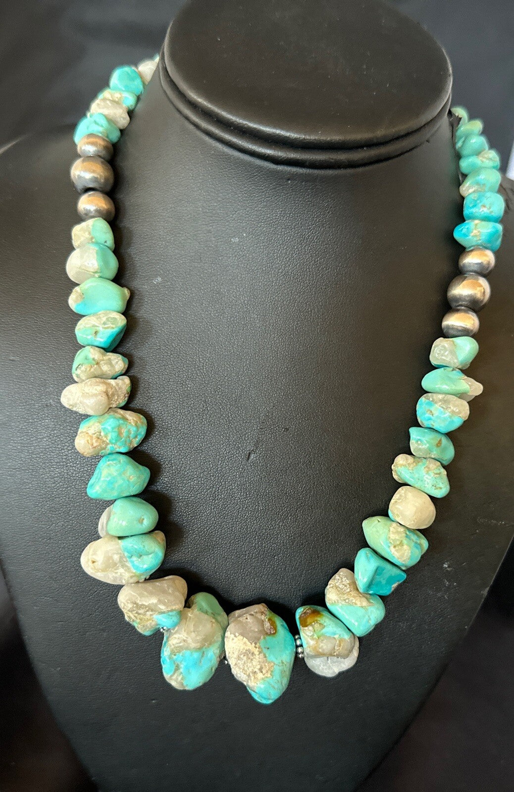 Blue Armenian Turquoise Chunky Nugget Navajo Sterling Silver Necklace 19” 18317