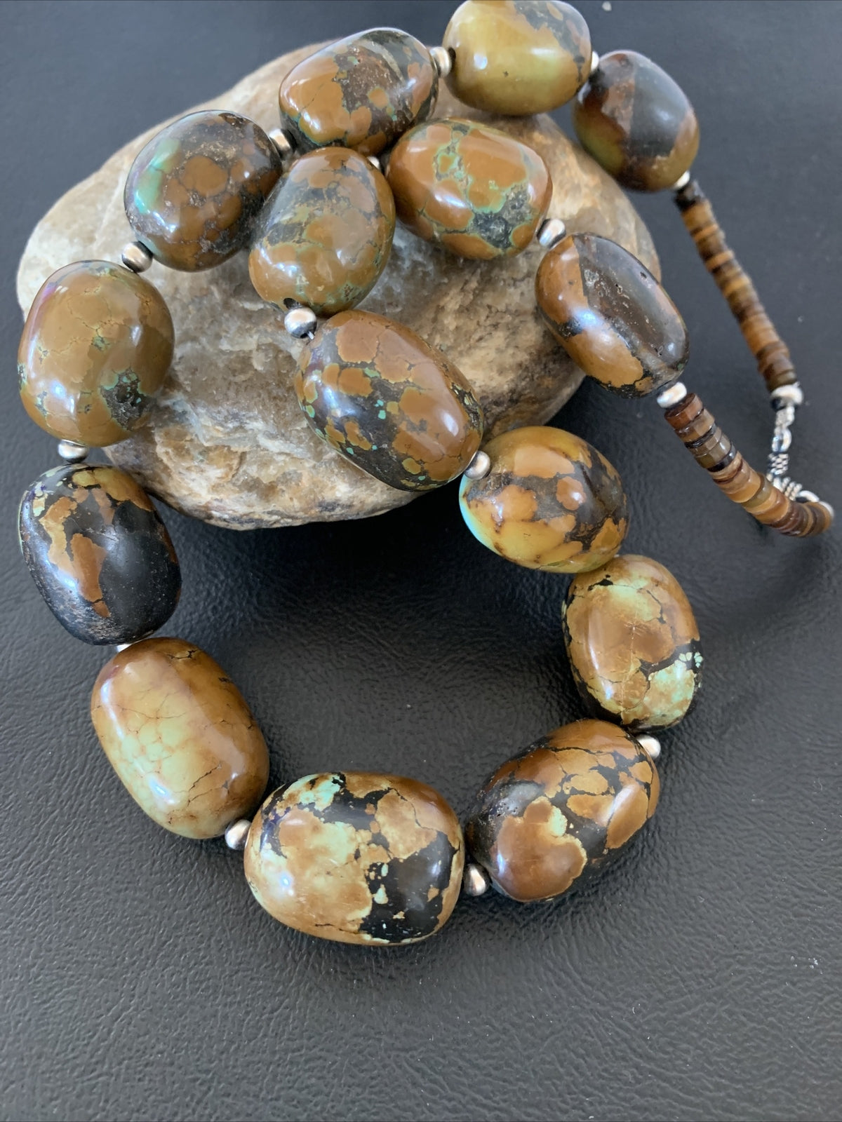 Green Chunky Turquoise Graduated Navajo Sterling Silver Necklace 20" 02112