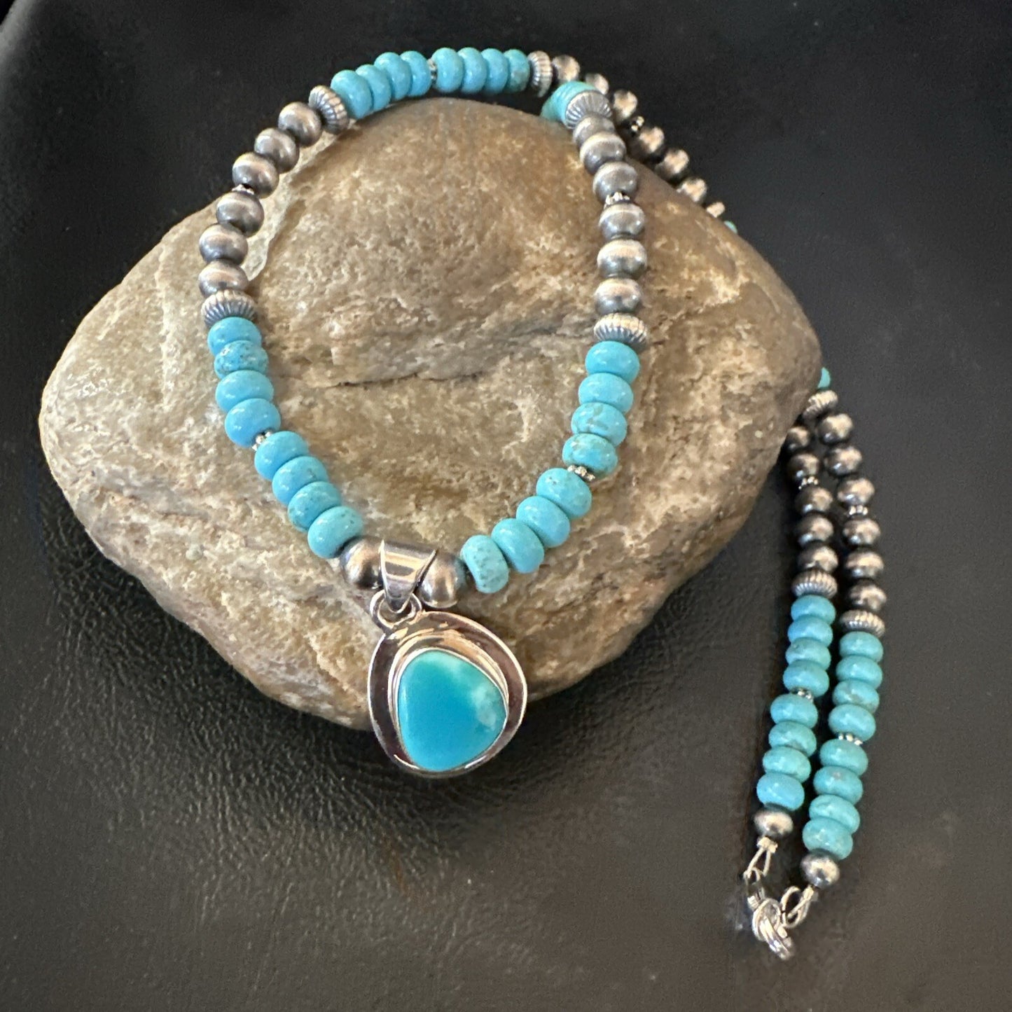 WoMens Blue Kingman Turquoise Pendant Navajo Sterling Silver Necklace 21" 18422