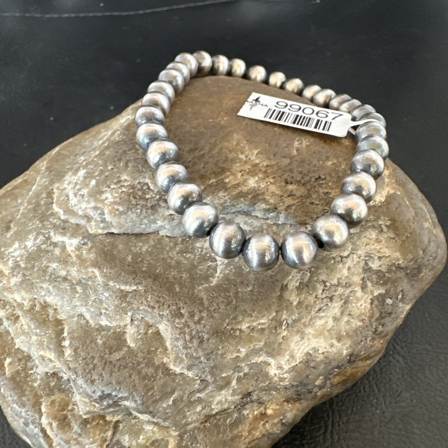 Native American 6mm Beads 7” Sterling Silver Stretch Beads Bracelet 90602