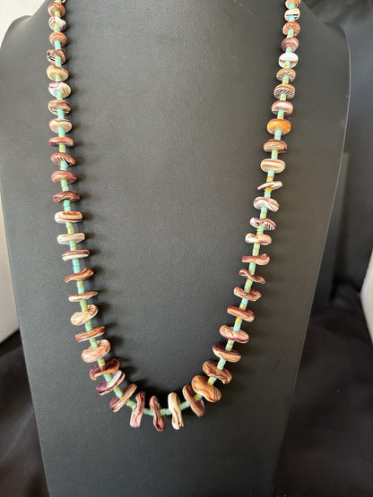 Purple Spiny Oyster Turquoise Navajo Pearls Sterling Silver Necklace 29” 19465