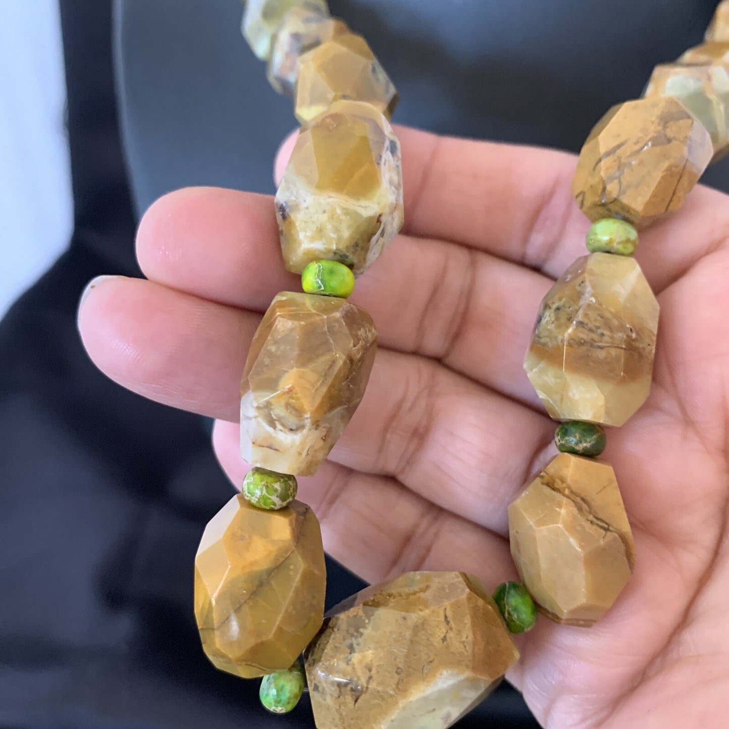 Green Nugget Turquoise Faceted Navajo Sterling Silver Necklace 21" 01494