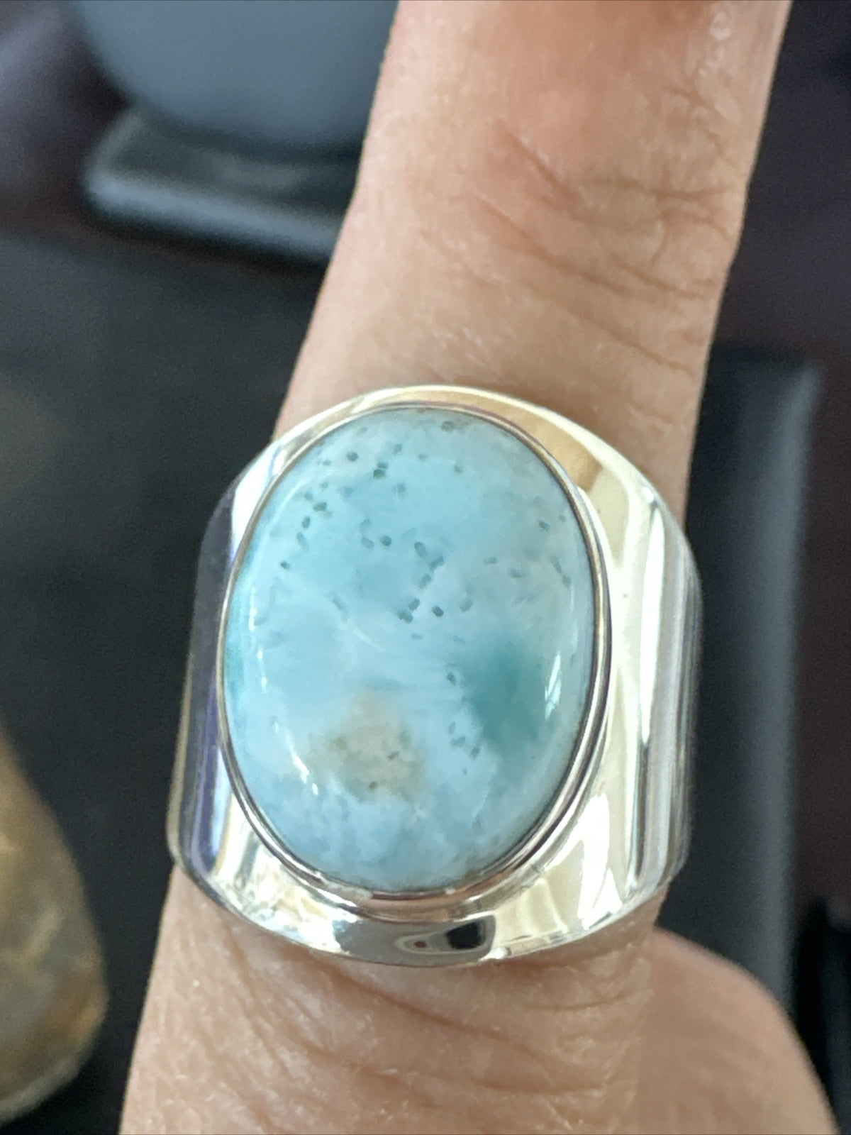 Womens Blue Larimar Navajo Sterling Silver Ring Size 9 17673