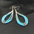 Turquoise Heishi Tube Liquid Dangle Earrings 2" | Sterling Silver | Authentic Native American Handmade | 08875