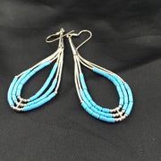Turquoise Heishi Tube Liquid Dangle Earrings 2" | Sterling Silver | Authentic Native American Handmade | 08875