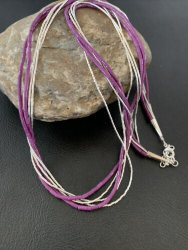 Sugilite Tube Beads Heishi Necklace | 5-Strand Liquid Sterling Silver | 2180
