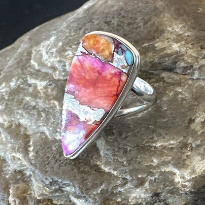Blue Turquoise Spiny Oyster Southwestern Sterling Silver Ring Size 6 18472