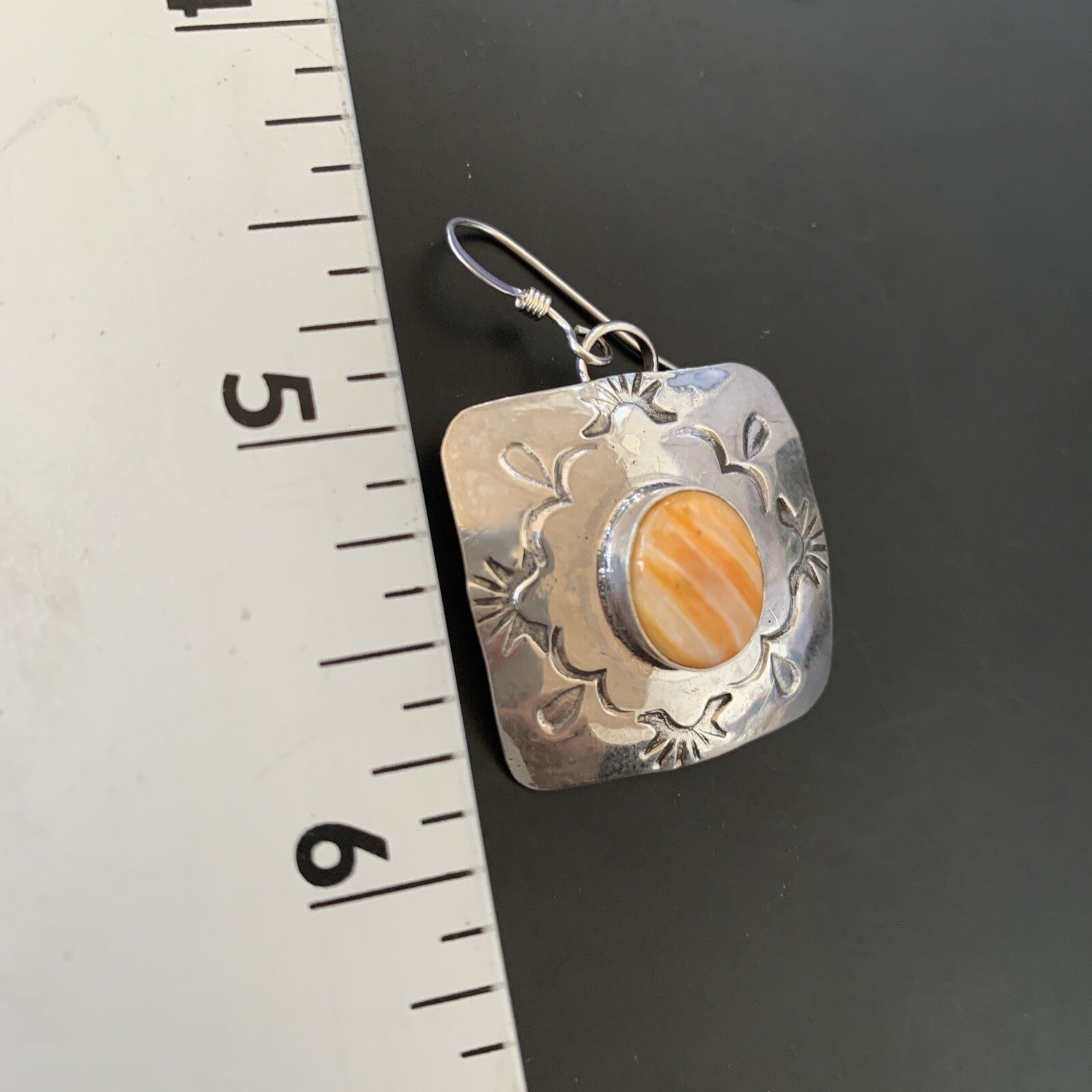 Gold Orange Spiny Oyster Navajo Sterling Silver Earrings 02076