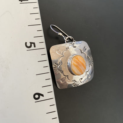 Gold Orange Spiny Oyster Navajo Sterling Silver Earrings 02076