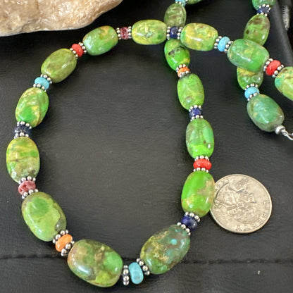 Green Turquoise Multicolor Southwestern Sterling Silver Necklace 22" 19247