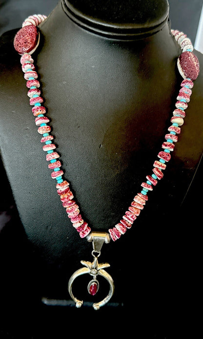 Purple Spiny Oyster Naja Pendant Turquoise Navajo Sterling Silver Necklace 17871