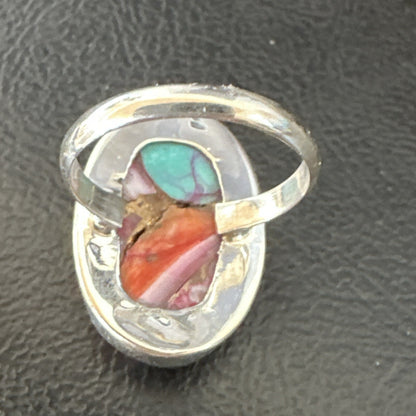 Blue Turquoise Spiny Oyster Southwestern Sterling Silver Ring Size 6 18475