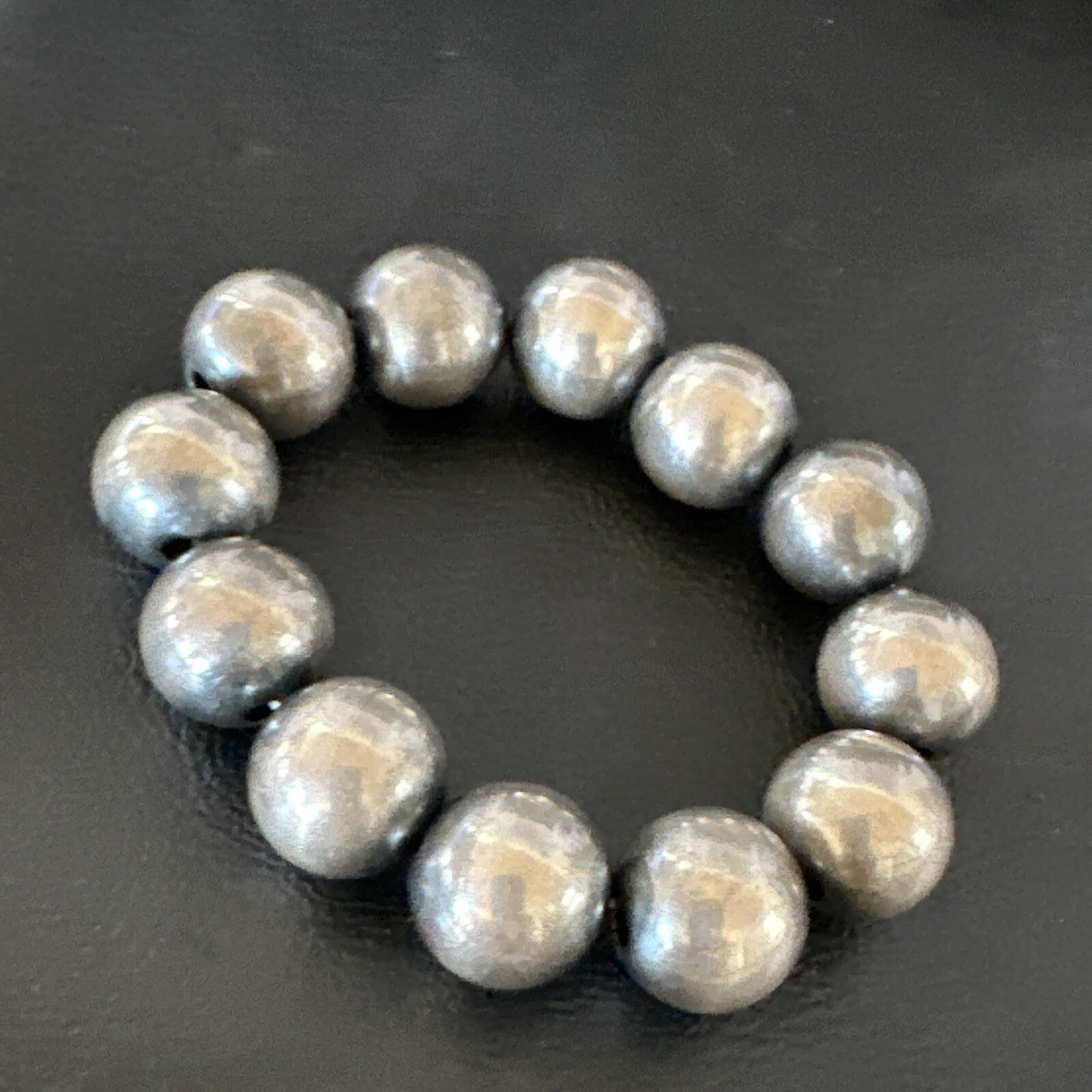 Navajo 14mm Beads Stretch Sterling Silver Bracelet 7" 91402