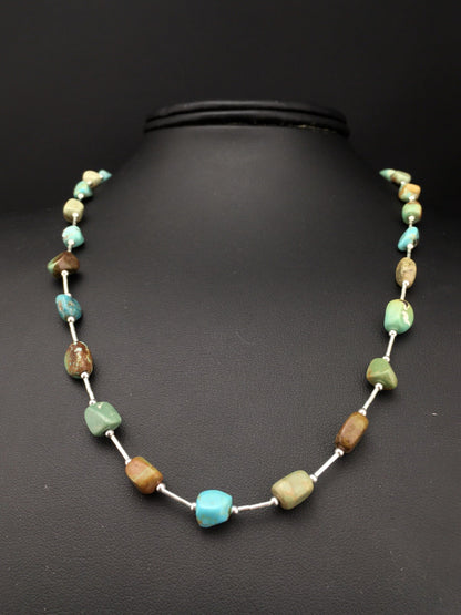Turquoise Heishi Bead Navajo Liquid Sterling Silver Necklace 20" 01091