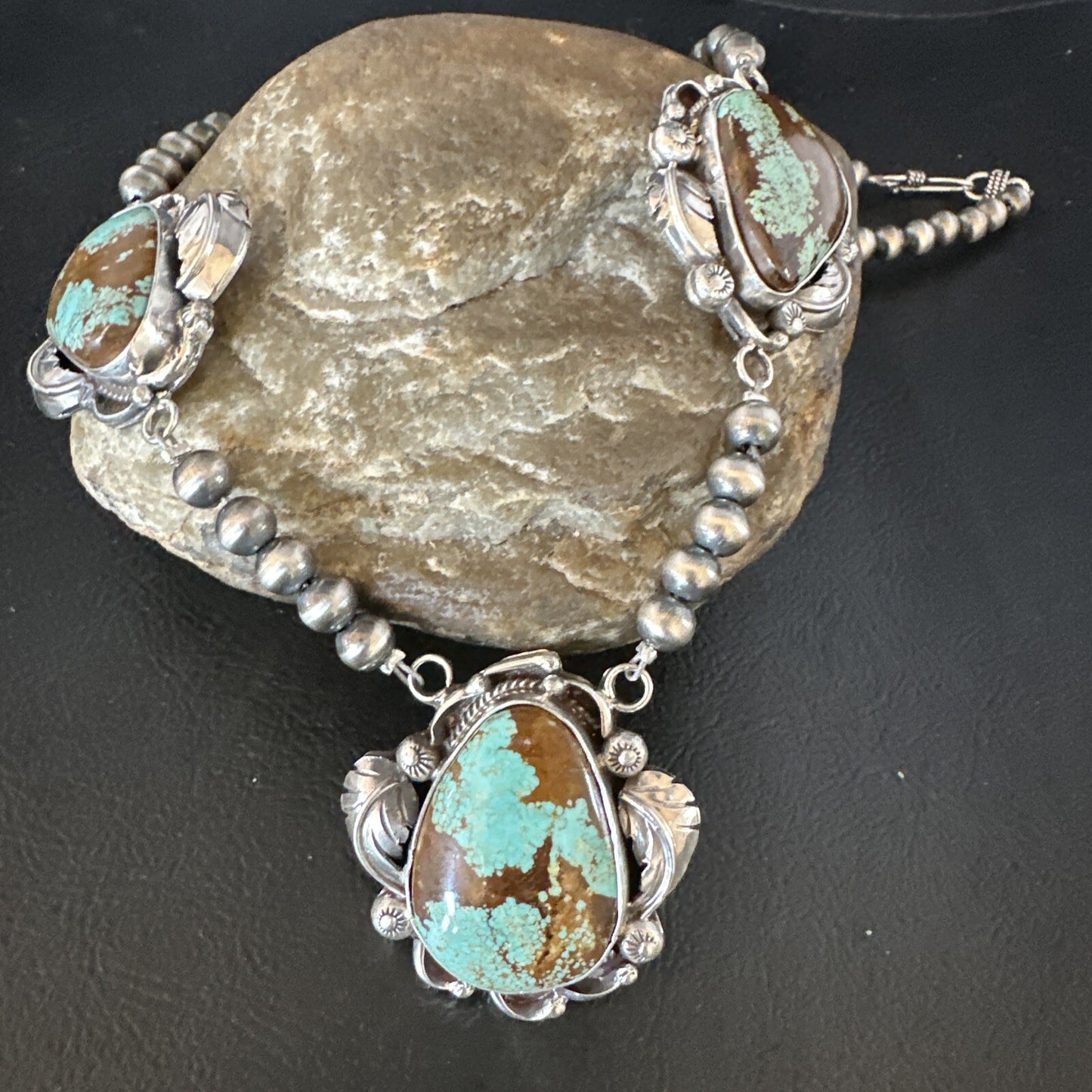 Blue Turquoise#8 Pendant Navajo Sterling Silver Necklace 16833