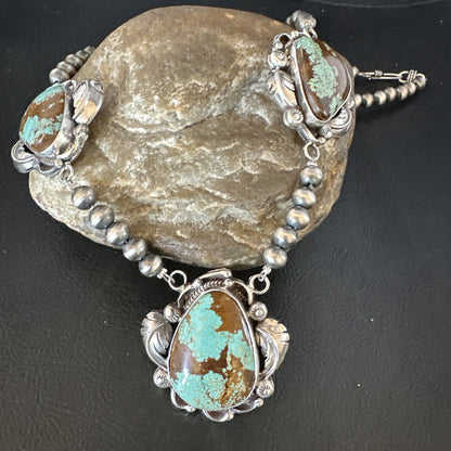 Blue Turquoise#8 Pendant Navajo Sterling Silver Necklace 16833