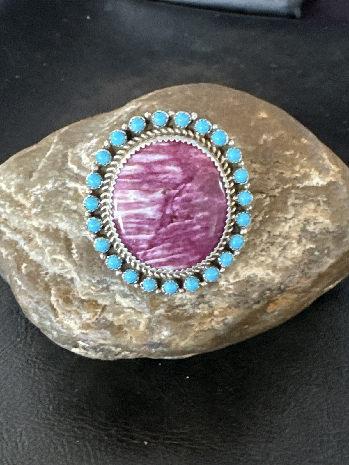 Cluster Kingman Turquoise Purple Spiny Navajo Sterling Silver Ring Sz 10 19104