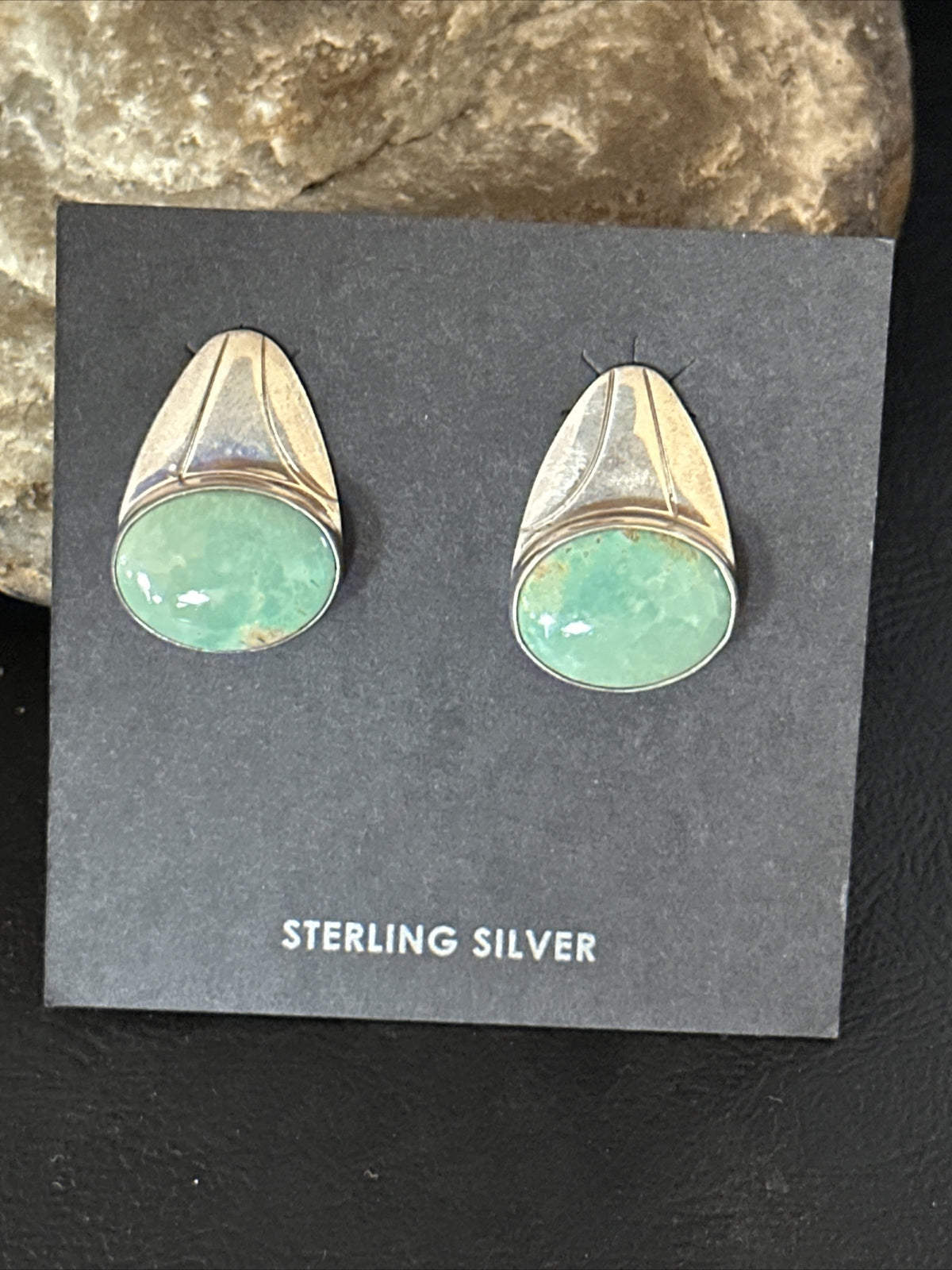 Navajo Green Turquoise Sterling Silver Dangle Earrings 14781