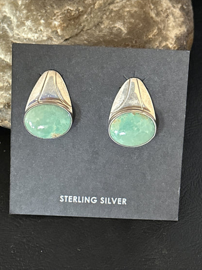 Navajo Green Turquoise Sterling Silver Dangle Earrings 14781