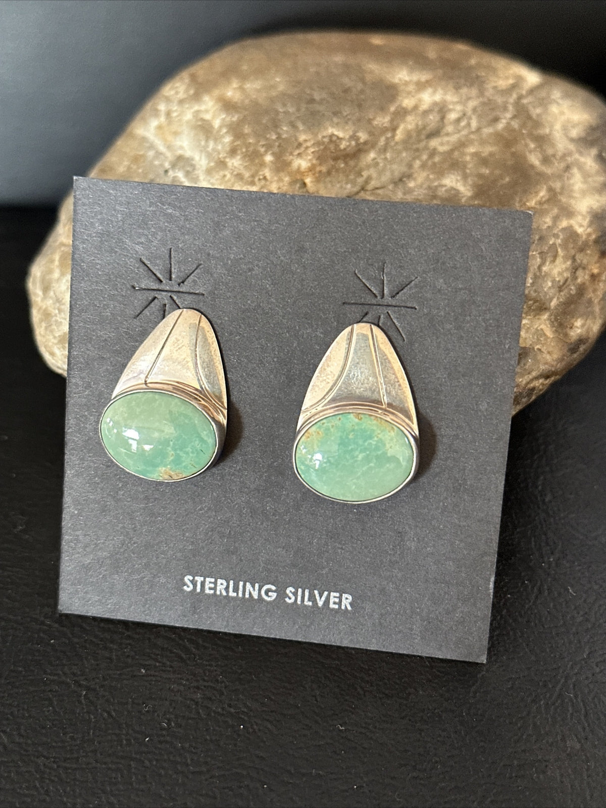 Navajo Green Turquoise Sterling Silver Dangle Earrings 14781
