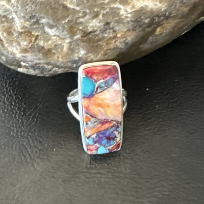 Blue Turquoise Spiny Oyster Southwestern Sterling Silver Ring Size 7 18489