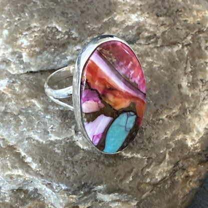 Blue Turquoise Spiny Oyster Southwestern Sterling Silver Ring Size 7 18497