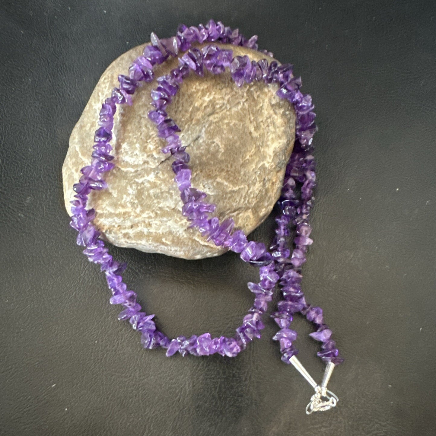 Purple Nugget Amethyst Southwestern Sterling Silver Beads Necklace 26” 18820