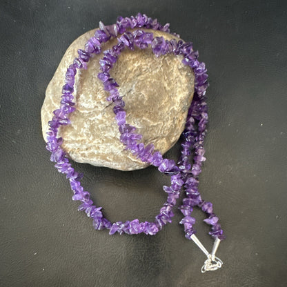 Purple Nugget Amethyst Southwestern Sterling Silver Beads Necklace 26” 18820
