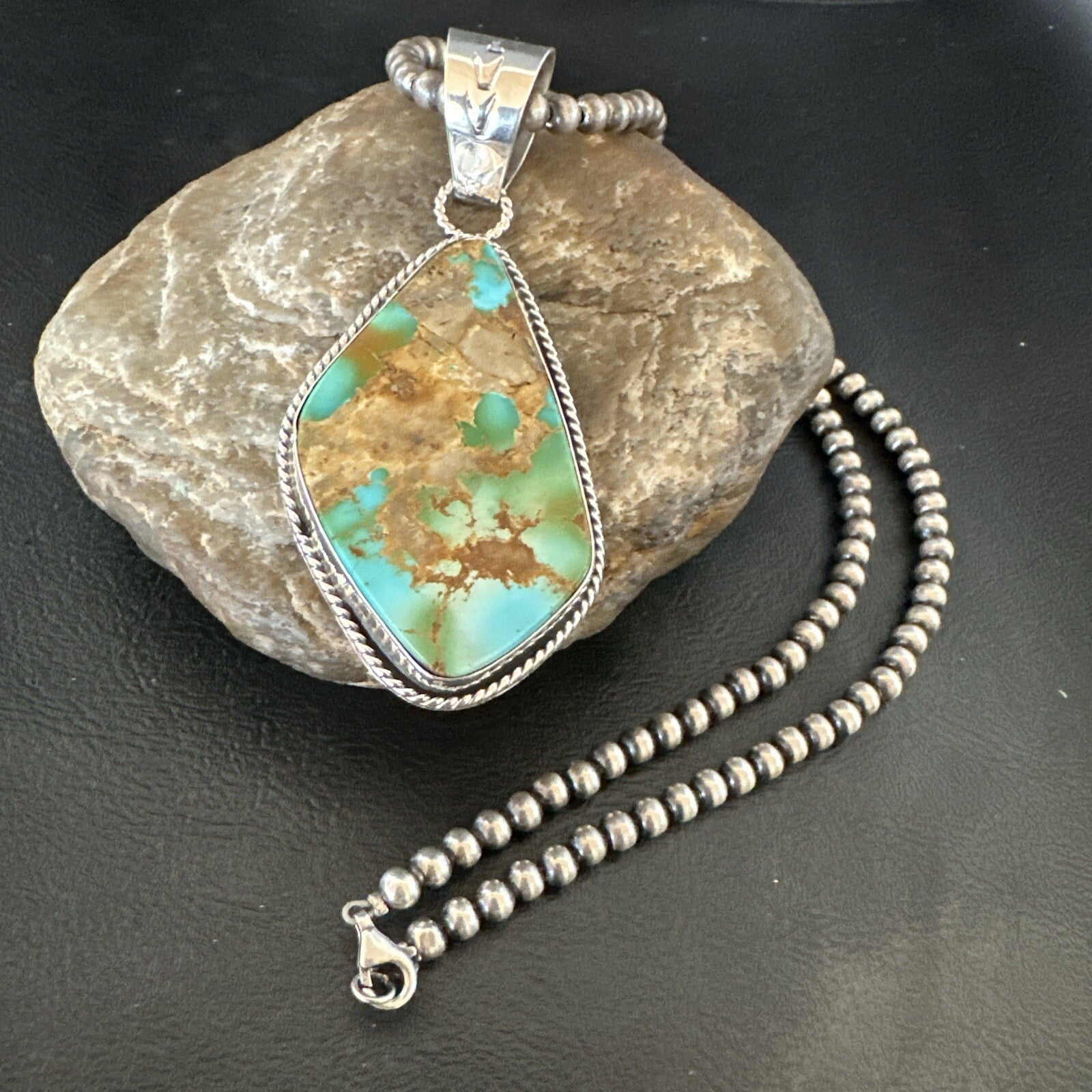 Mens Women Navajo Sterling Silver Green Royston Turquoise Necklace Pendant 18050
