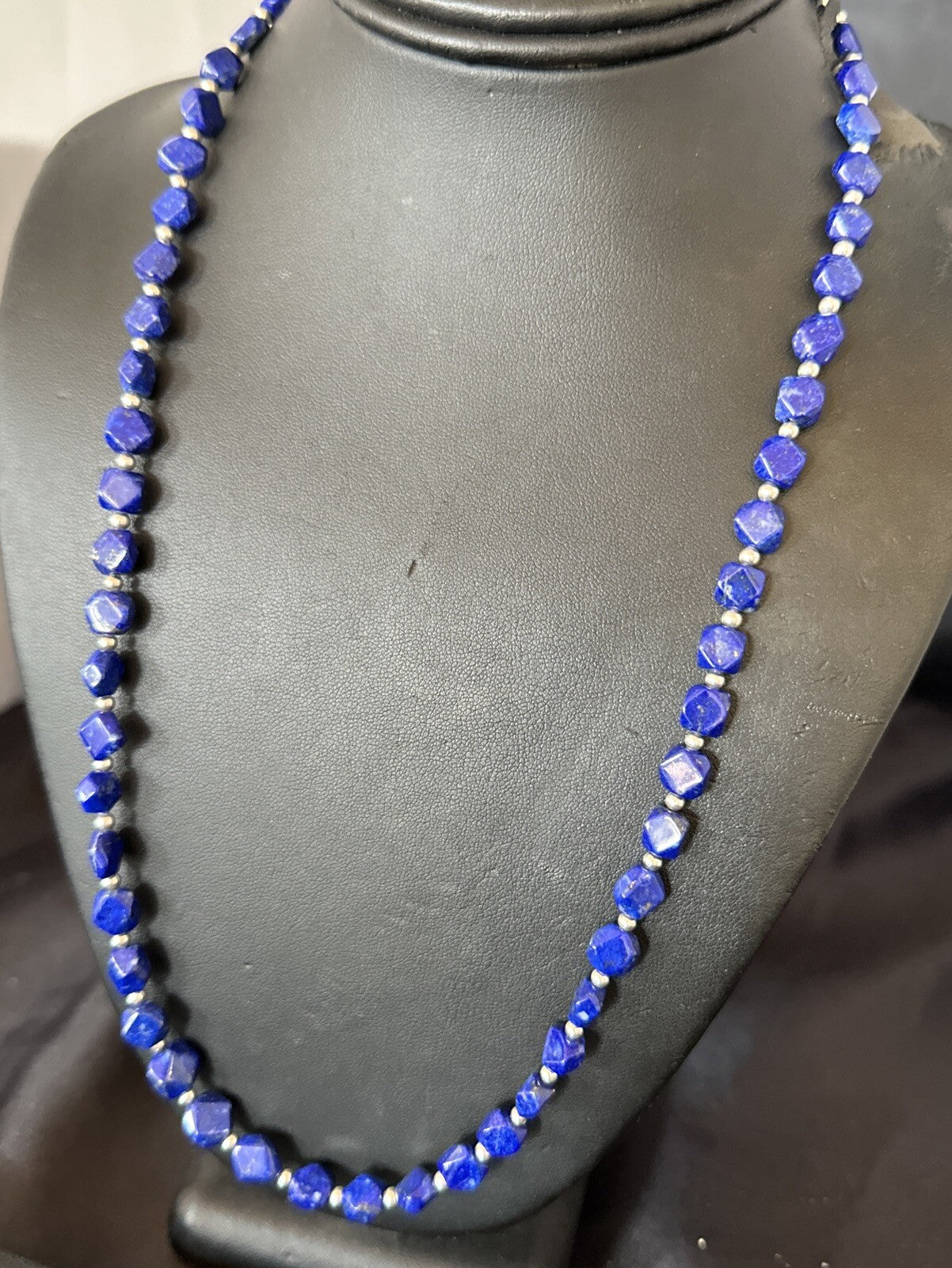 Mens Womens Lapis Lazuli Navajo Sterling Silver 24” Necklace 17749