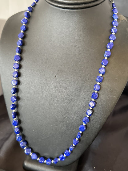Mens Womens Lapis Lazuli Navajo Sterling Silver 24” Necklace 17749