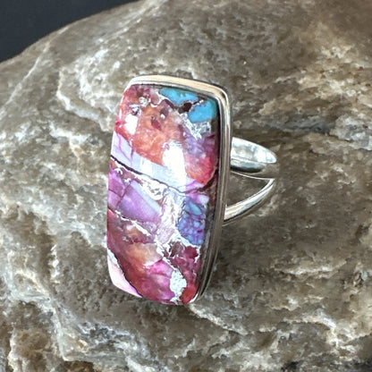 Blue Turquoise Spiny Oyster Southwestern Sterling Silver Ring Size 7 18490