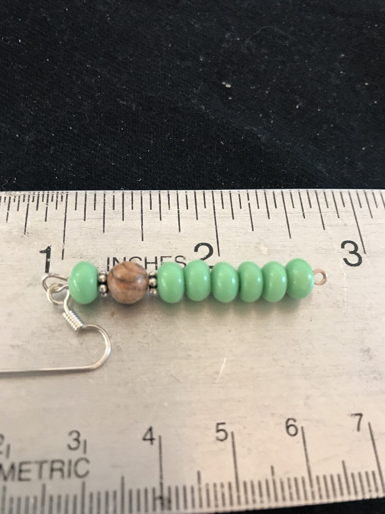 Native Navajo Sterling Silver Green Malachite Picture Jasper Earrings 10098