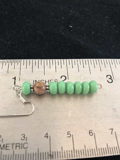 Native Navajo Sterling Silver Green Malachite Picture Jasper Earrings 10098
