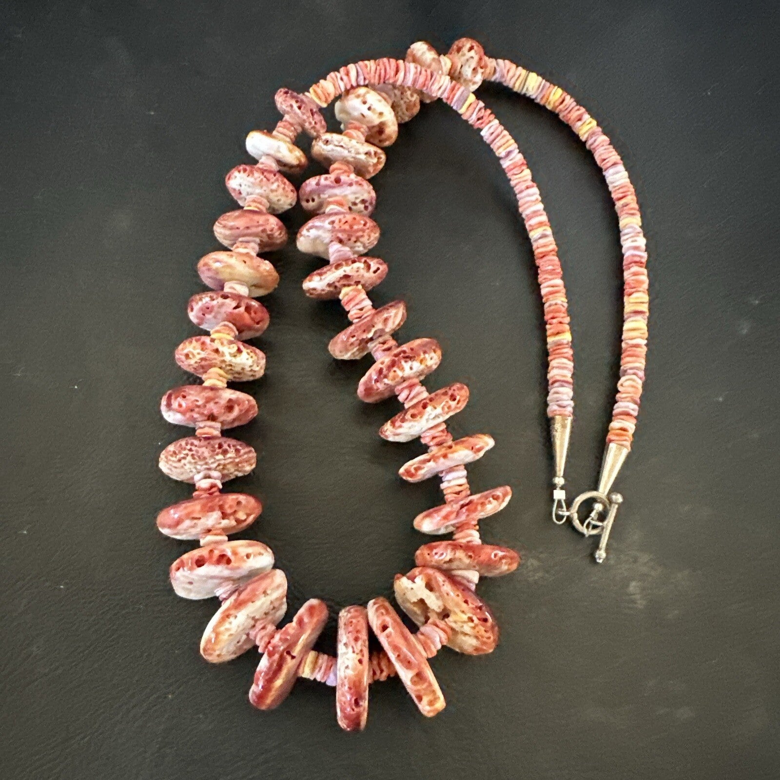 Purple Spiny Oyster Heishi Navajo Sterling Silver Necklace 24” 17781
